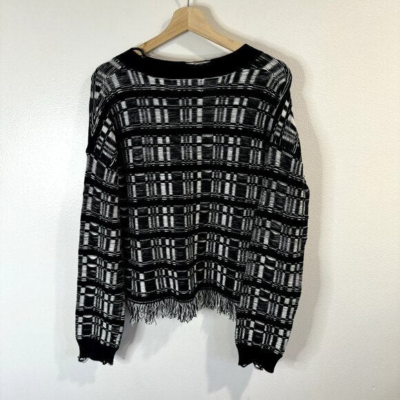 NWT Wildfox Sweater Size M Reece Ritzy Fringe Black White Grunge Gothic - Picture 8 of 12